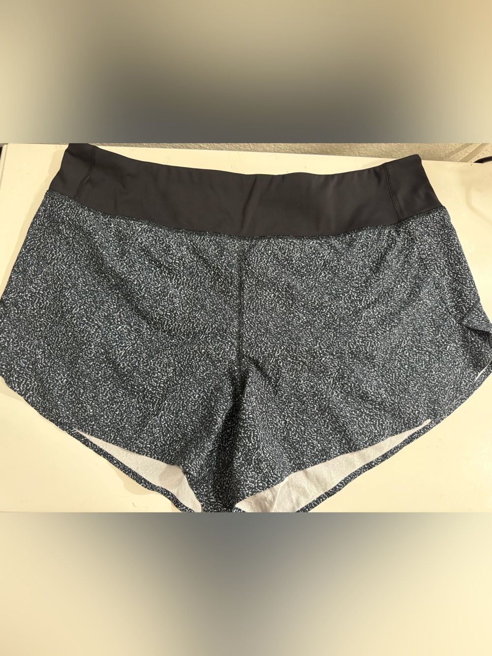 Athleta women size L shorts Black Waistband Blue Heathered Athletic - Picture 2 of 7